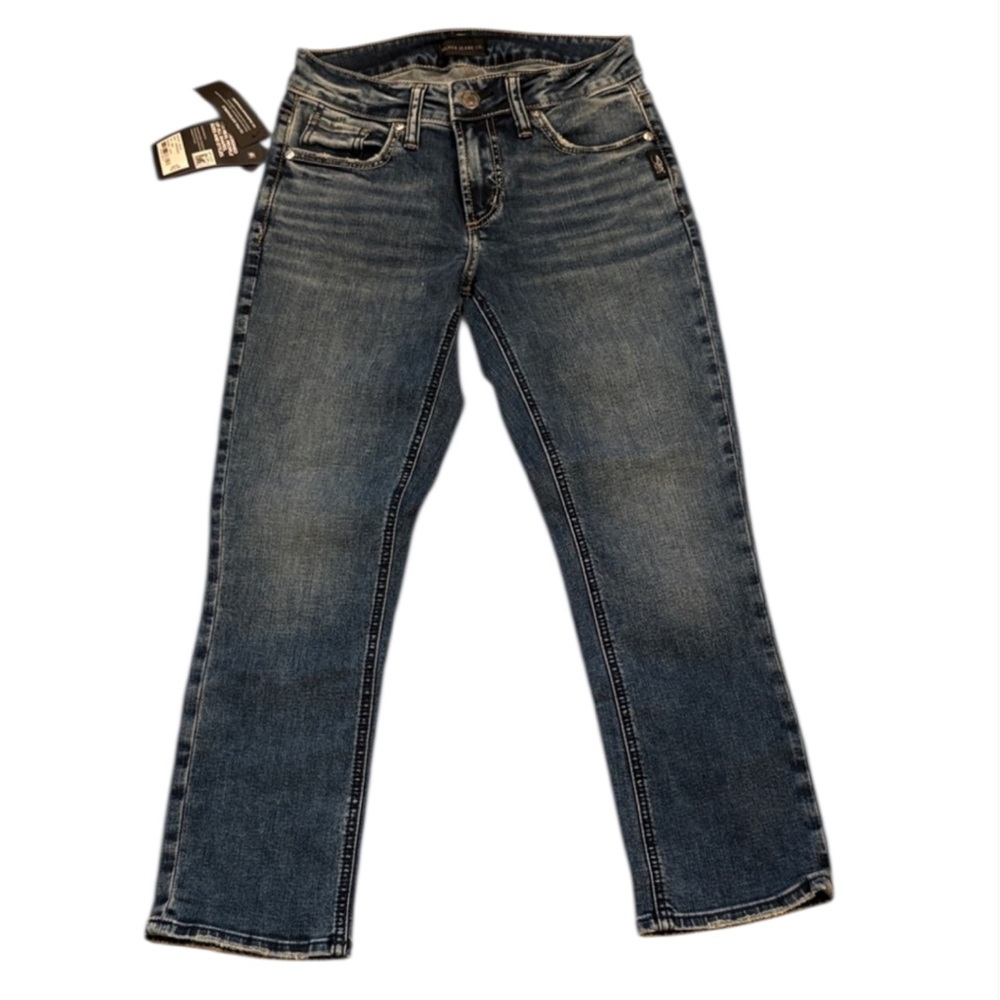 NWT Silver Jeans Dark Blue Denim Mid Rise Capris